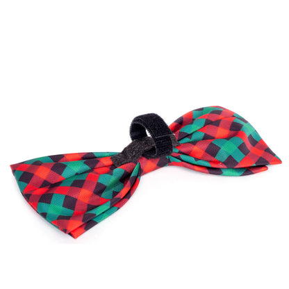 Holiday Check Dog Bow Tie – Polyester, Red/Green/Black, Sizes S, L