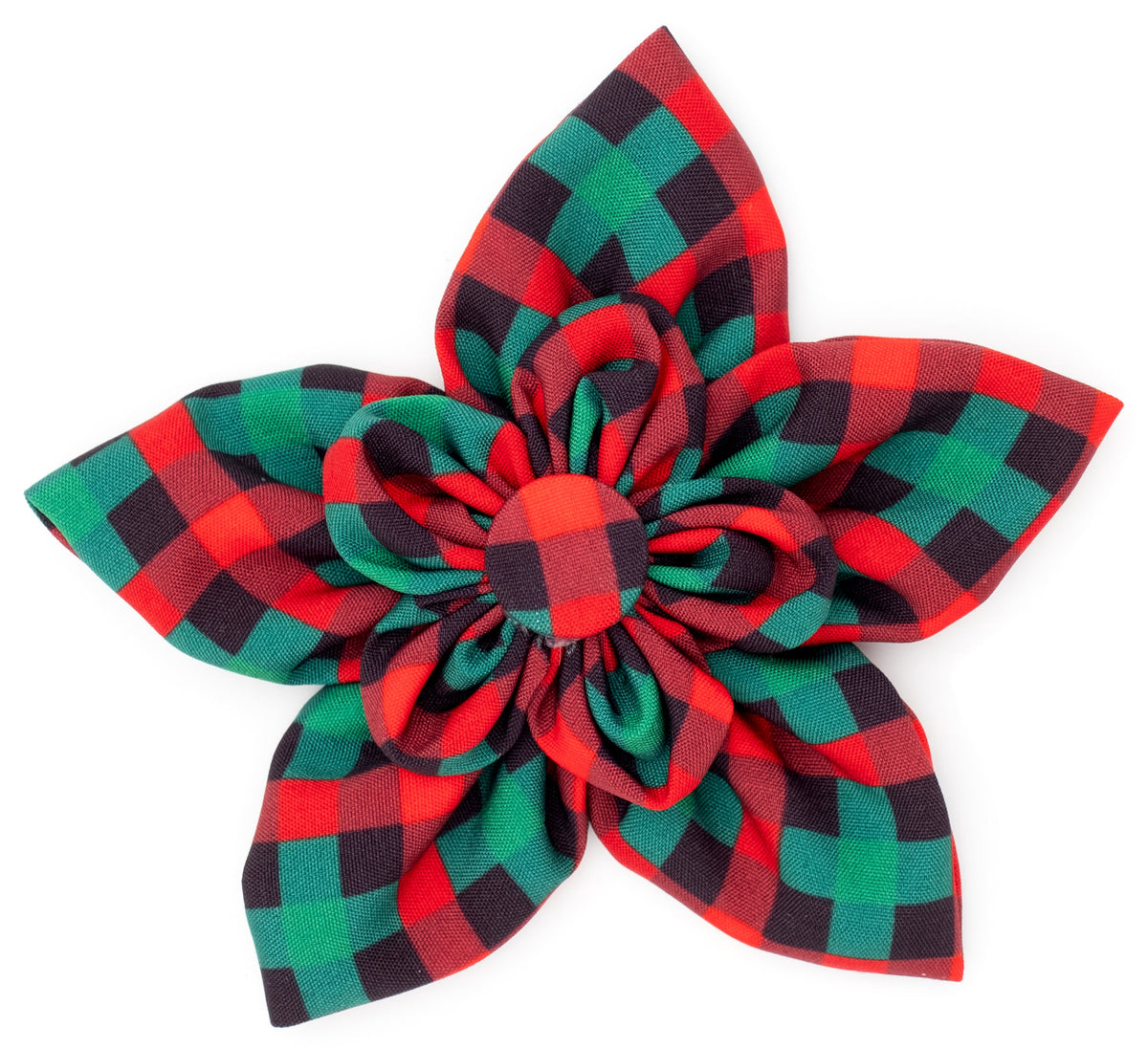 Holiday Check Dog Flower – Polyester, Red/Green/Black, Sizes S, L