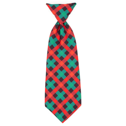 Holiday Check Dog Neck Tie – Polyester, Red/Green/Black, Sizes S, L