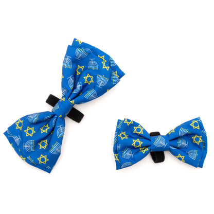 Menorah Dog Bow Tie – Polyester, Blue, Sizes S, L