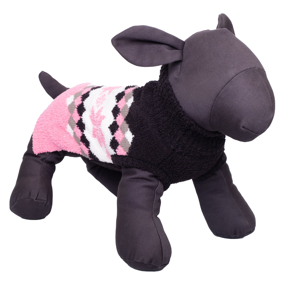 Pink Snowflake Dog Sweater, pink/black, product view 2