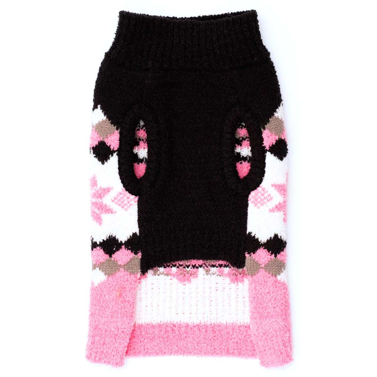 Pink Snowflake Dog Sweater, pink/black, product view 3