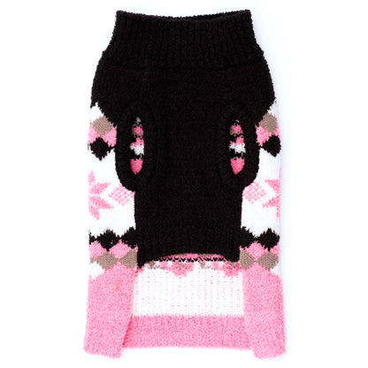 Pink Snowflake Dog Sweater, pink/black, product view 3