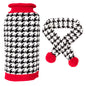 Houndstooth Sweater & Scarf Set Dog Sweater – Acrylic, Black/White/Red, Sizes XS–XXL