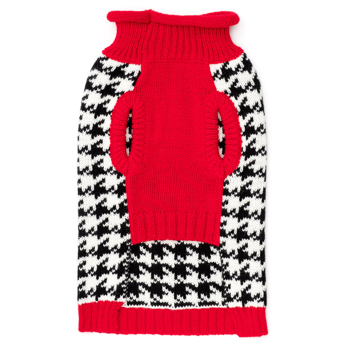 Houndstooth Sweater & Scarf Set Dog Sweater – Acrylic, Black/White/Red, Sizes XS–XXL