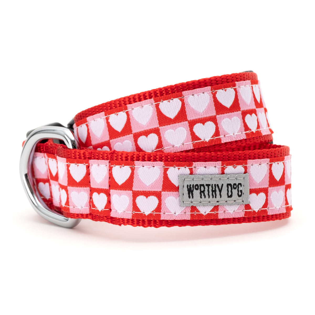 Colorblock Hearts Dog Collar – Red/Pink, Sizes XS–XL