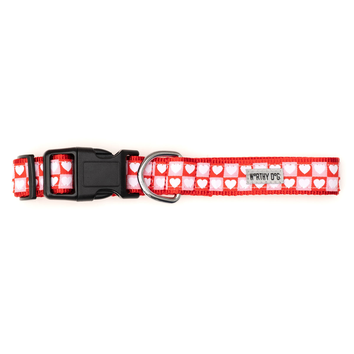 Colorblock Hearts Dog Collar – Red/Pink, Sizes XS–XL