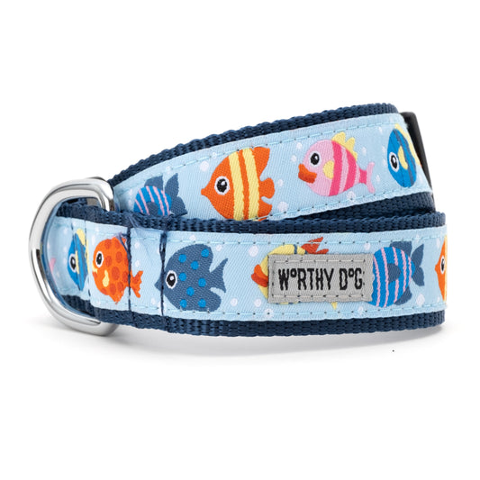 Fishy Dog Collar – Blue, Sizes XS–XL