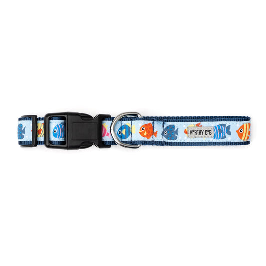 Fishy Dog Collar – Blue, Sizes XS–XL