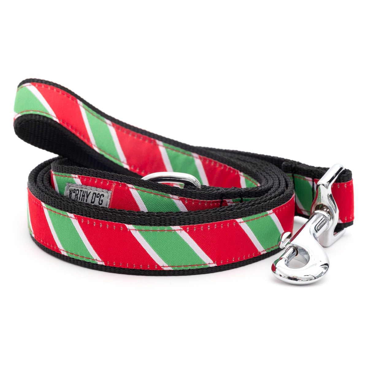 Holiday Stripe Dog Leash – Red/Green, Sizes S, L