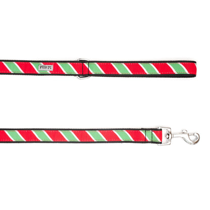 Holiday Stripe Dog Leash – Red/Green, Sizes S, L