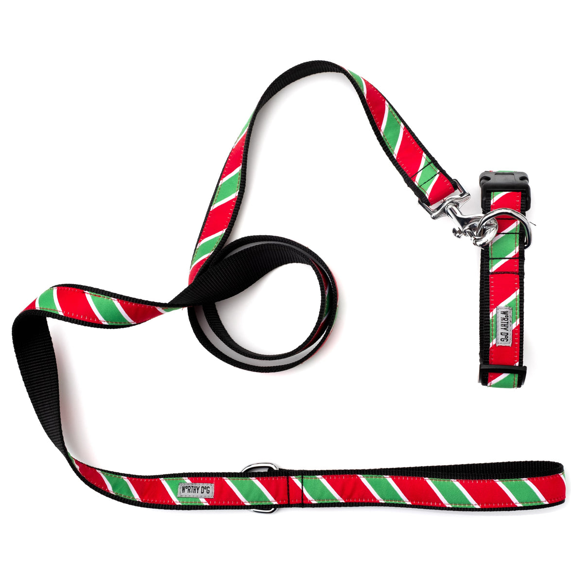 Holiday Stripe Dog Leash – Red/Green, Sizes S, L