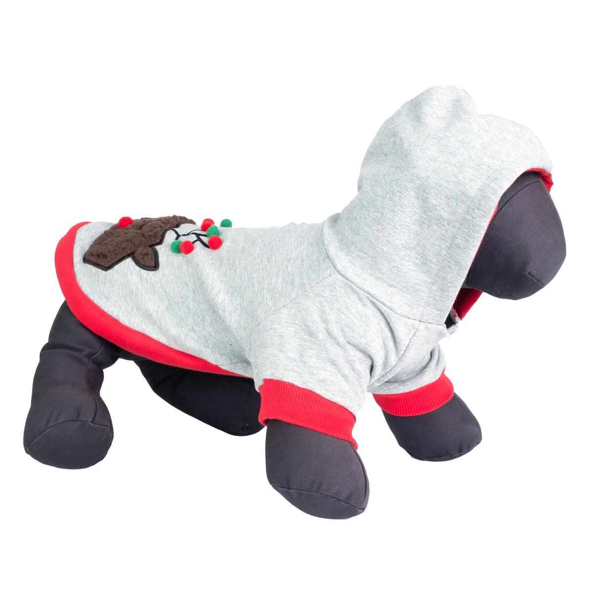 Pom Pom Reindeer Dog Hoodie – Cotton, Gray, Sizes XS–XXL