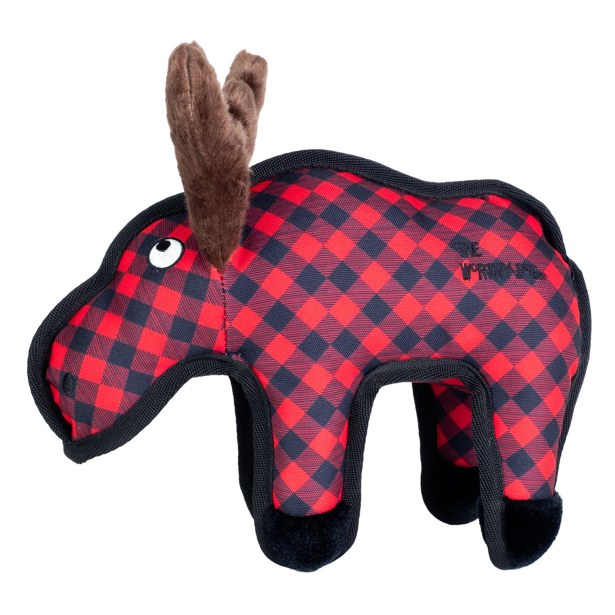 Red Buffalo Plaid Moose Squeaky Dog Toy, side view