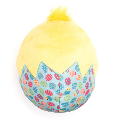 Yellow Chick Squeaky Dog Toy in a Patterned Egg, back view