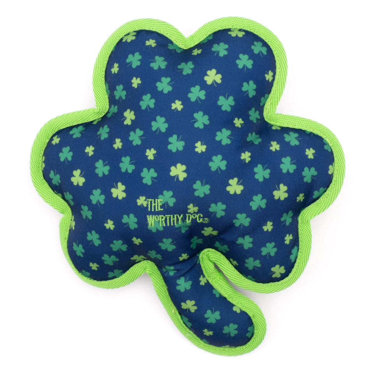 Green Shamrock Squeaky Dog Toy, reverse view