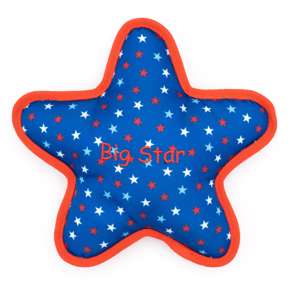 Blue Star Squeaky Dog Toy, front view with Big Star lettering