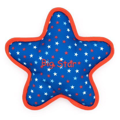 Blue Star Squeaky Dog Toy, front view with Big Star lettering