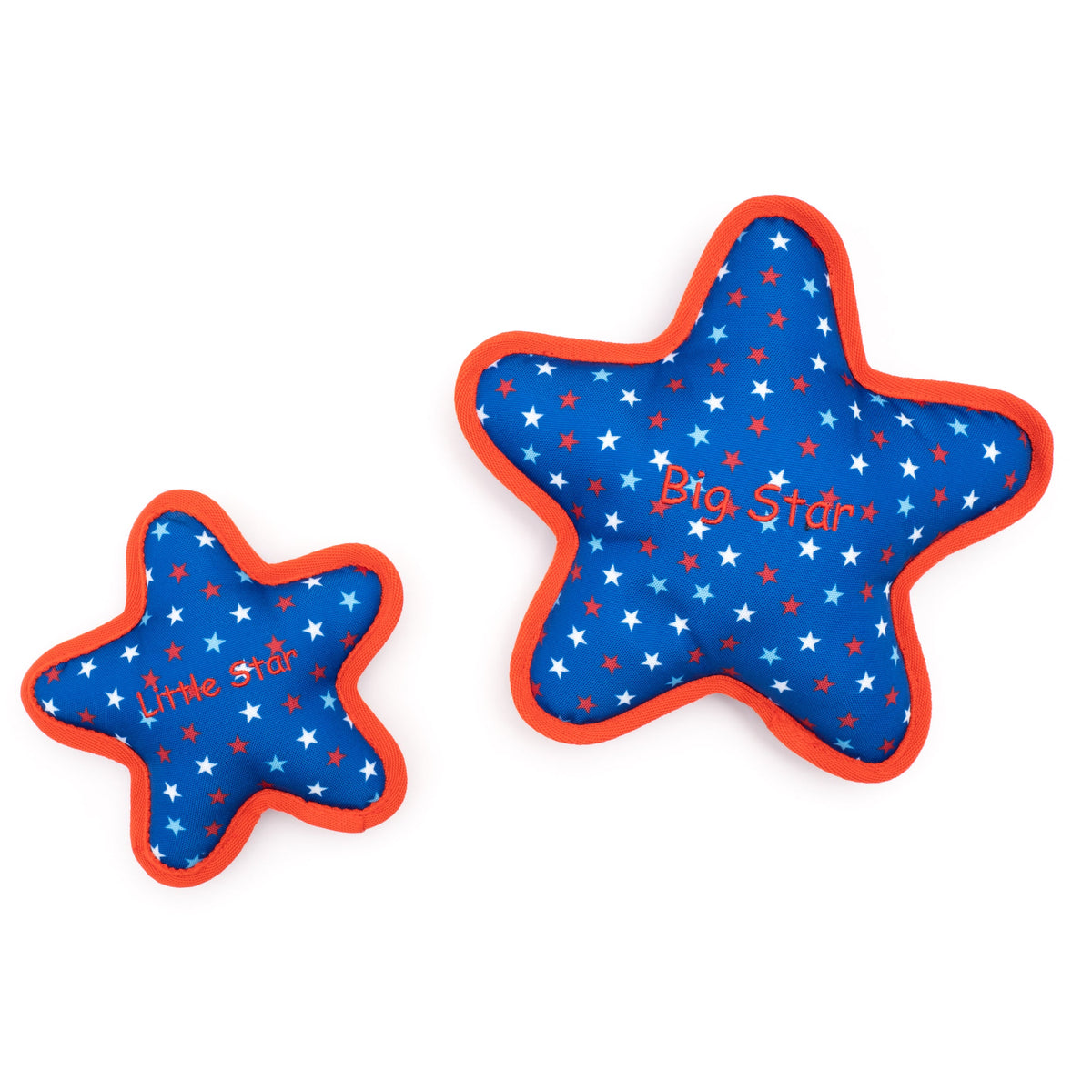 Blue Star Squeaky Dog Toy, Small and Large size comparison