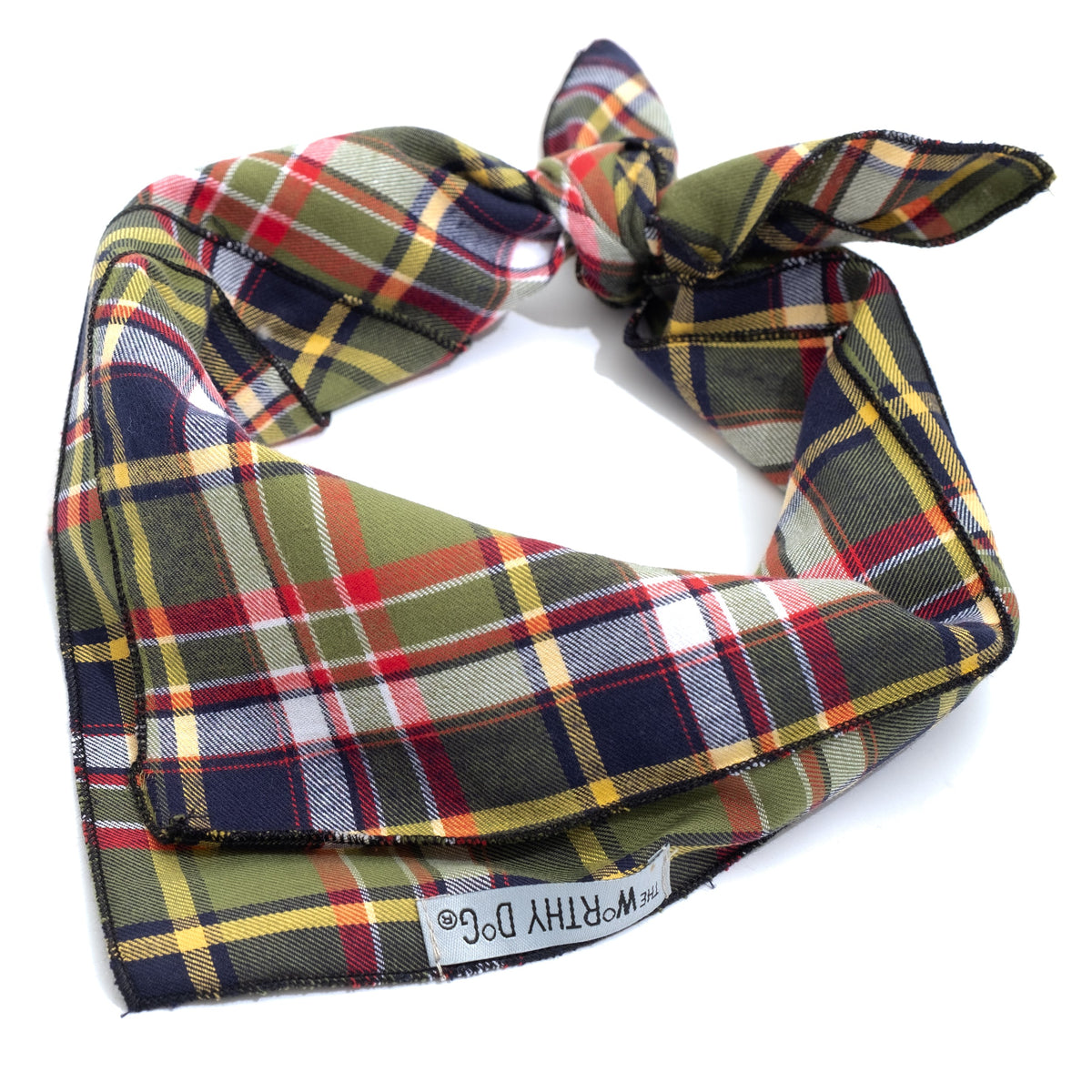 Olive Plaid II Classic Dog Bandana – Cotton, Olive, Sizes S, L