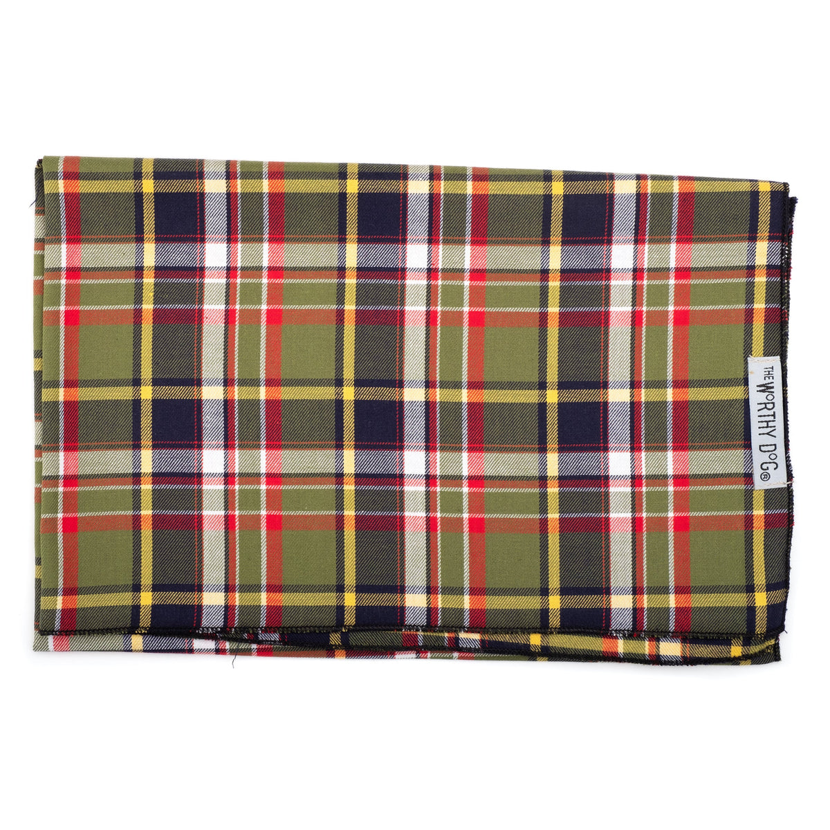 Olive Plaid II Classic Dog Bandana – Cotton, Olive, Sizes S, L