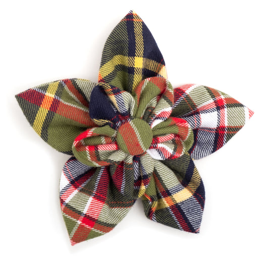 Olive Plaid II Dog Flower – Cotton, Olive, Sizes S, L