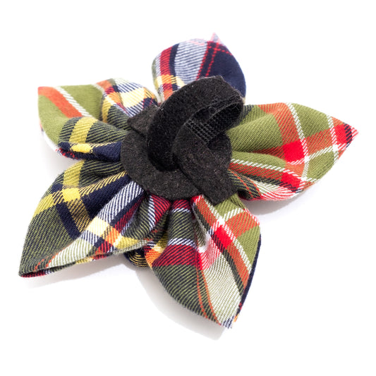 Olive Plaid II Dog Flower – Cotton, Olive, Sizes S, L