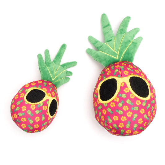 Pink Pineapple Squeaky Dog Toy with Sunglasses, Small and Large size comparison