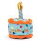Gotcha Day Cake Squeaky Dog Toy with Fabric Candle, front view with decorative candle