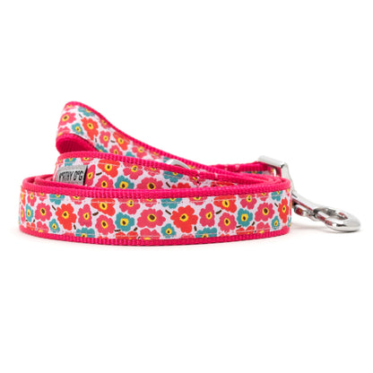 Fleurs Floral Nylon Dog Leash — coiled pink option