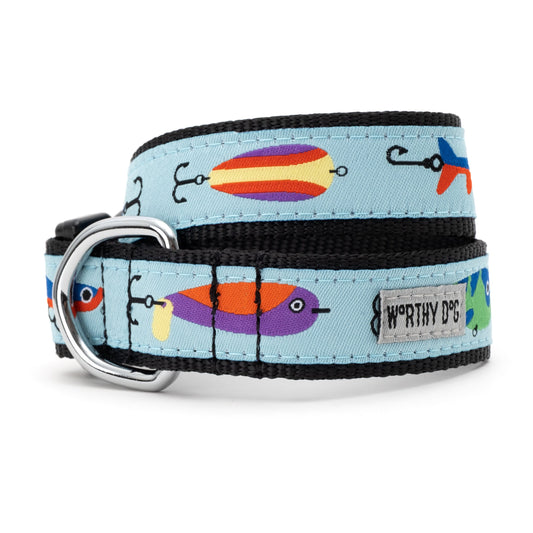 Gone Fishin' Dog Collar – Blue, Sizes XS–XL
