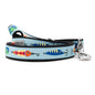 Gone Fishin' blue ribbon and nylon dog leash, coiled leash