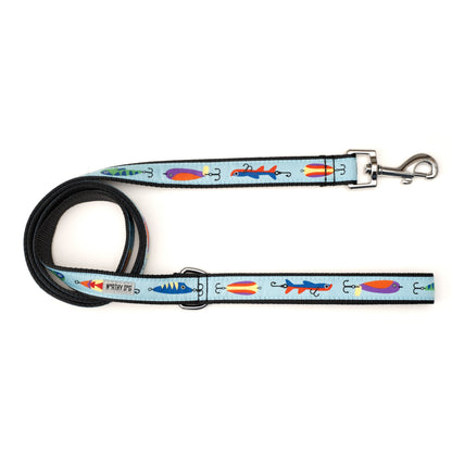 Gone Fishin' blue ribbon and nylon dog leash, product view 2