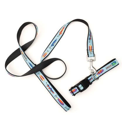Gone Fishin' blue ribbon and nylon dog leash, product view 3