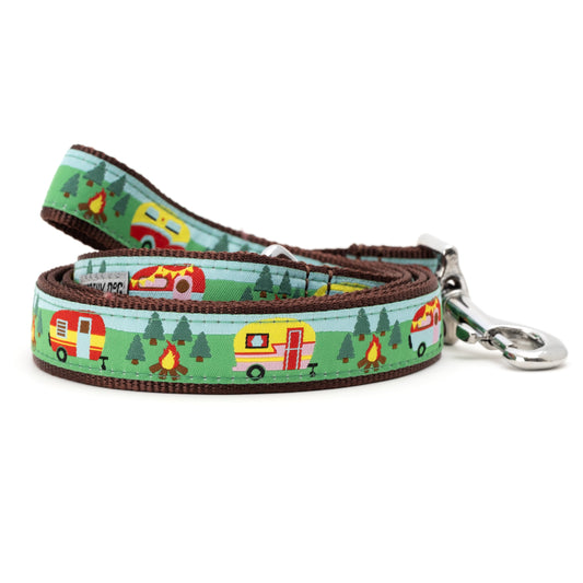 Happy Camper multicolored ribbon and nylon dog leash, coiled leash