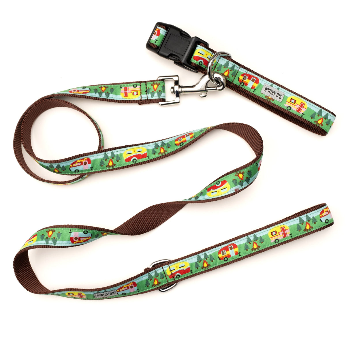 Happy Camper multicolored ribbon and nylon dog leash, product view 3