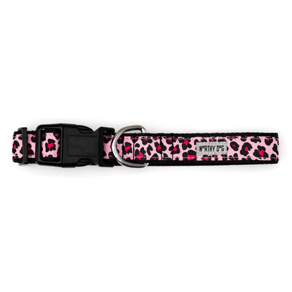 Pink Leopard Print Nylon Dog Collar in pink, product view 2