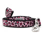 Leopard pink ribbon and nylon dog leash, coiled leash