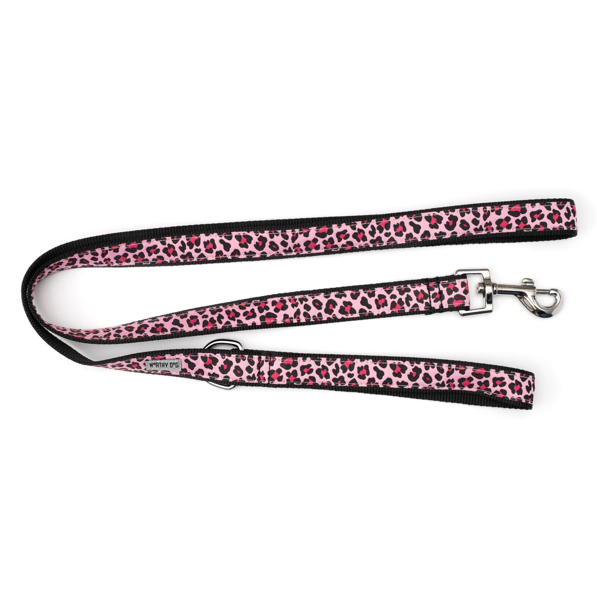 Leopard pink ribbon and nylon dog leash, product view 2