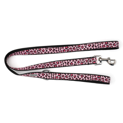 Leopard pink ribbon and nylon dog leash, product view 2
