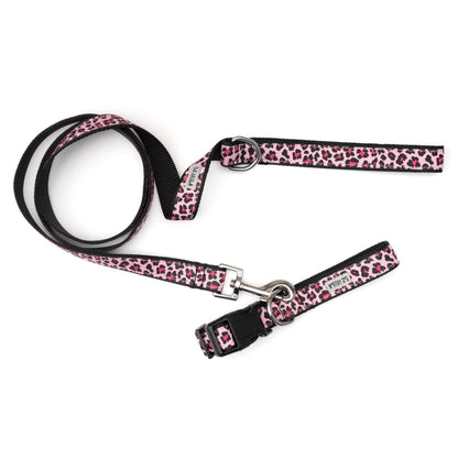 Leopard pink ribbon and nylon dog leash, product view 3