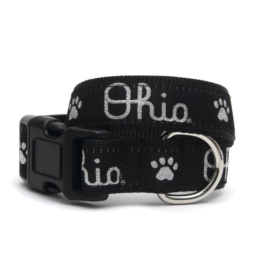 Ohio State Script Ohio Dog Dog Collar – Black & Gray, Sizes S–L