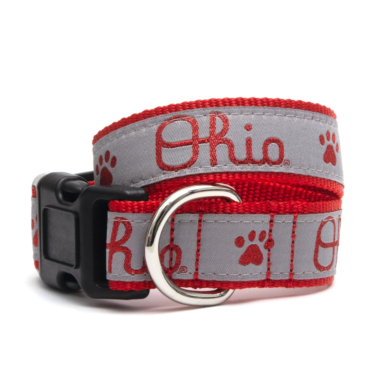 Ohio State Script Ohio Dog Dog Collar – Black & Gray, Sizes S–L