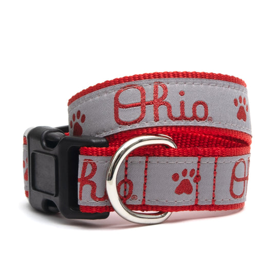 Ohio State Script Ohio Dog Dog Collar – Black & Gray, Sizes S–L