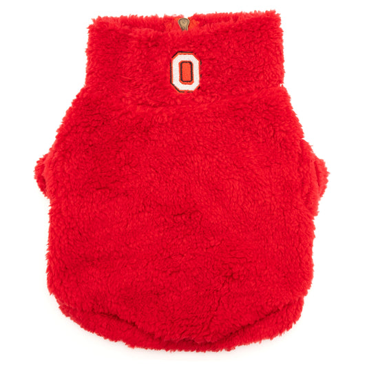 Ohio State Block O Fleece Dog Sweater – Polyester, Scarlet, Sizes XS–XXL