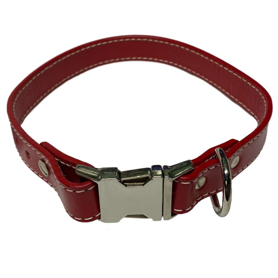 Leather Collar 16" - 18" Red - Dog Outdoor