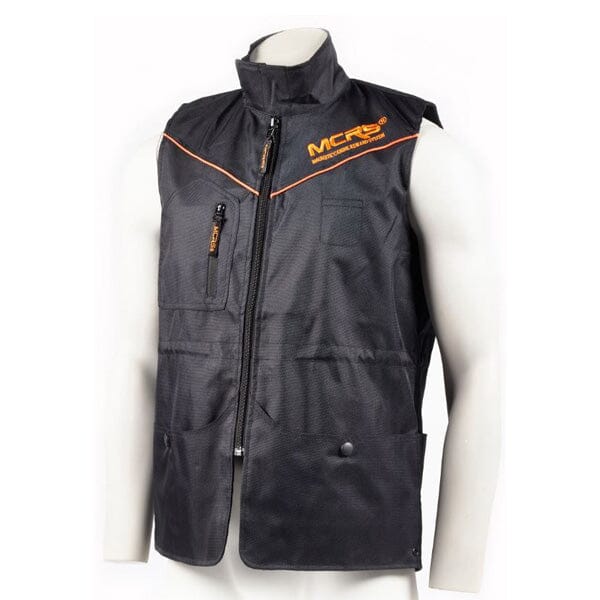 a black vest with orange accents