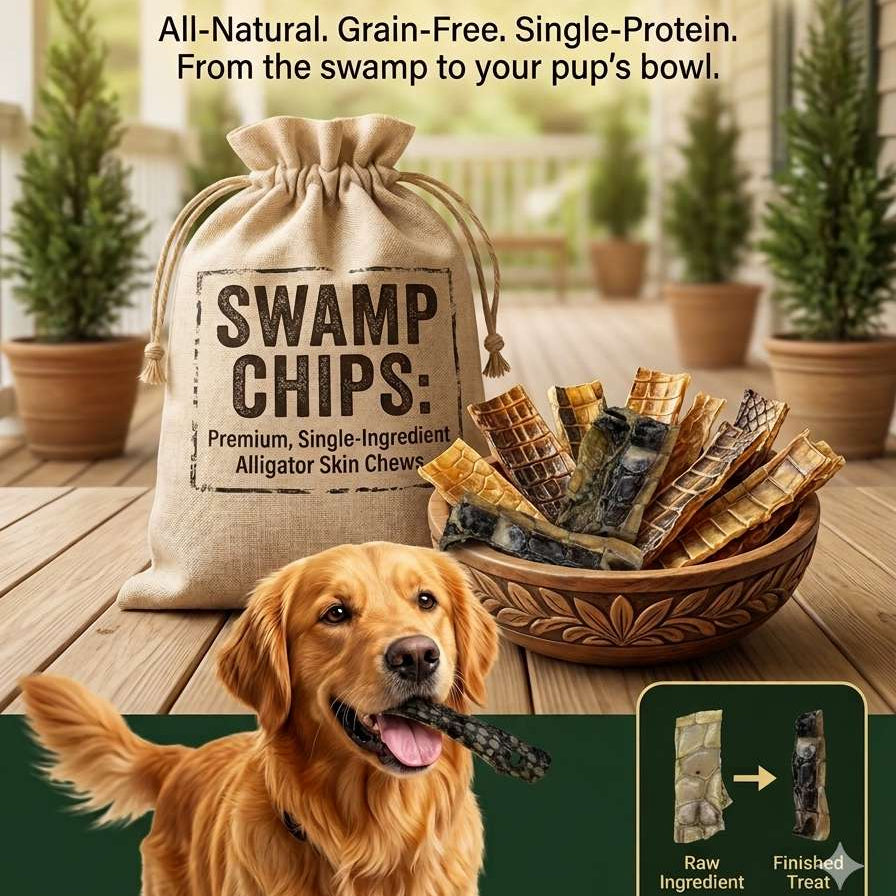 Swamp Chips 100% Gator Hide Dog Treat 10 Pack – Wild Caught USA Alligator