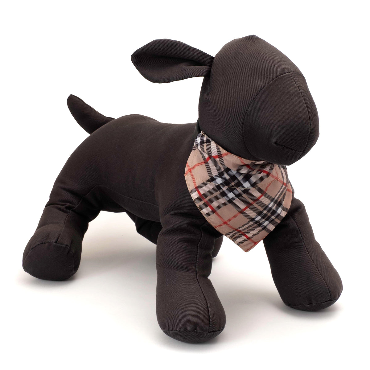 Bias Plaid Tan Dog Slide-On Bandana – Polyester, Tan, Sizes S, L