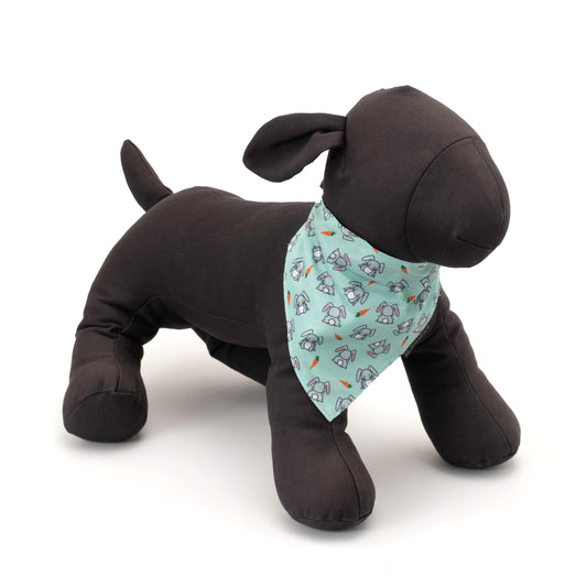 Bunnies Dog Slide-On Bandana – Polyester, Mint Green, Sizes S, L